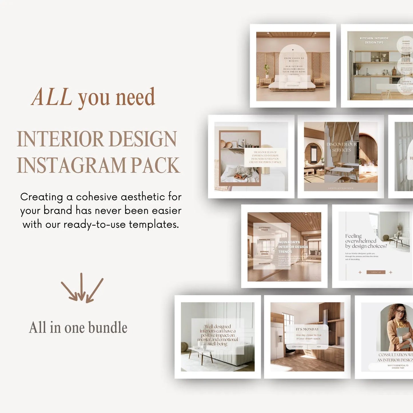 Interior Design Social Media Pack | Minimalist Editorial [120 Posts]