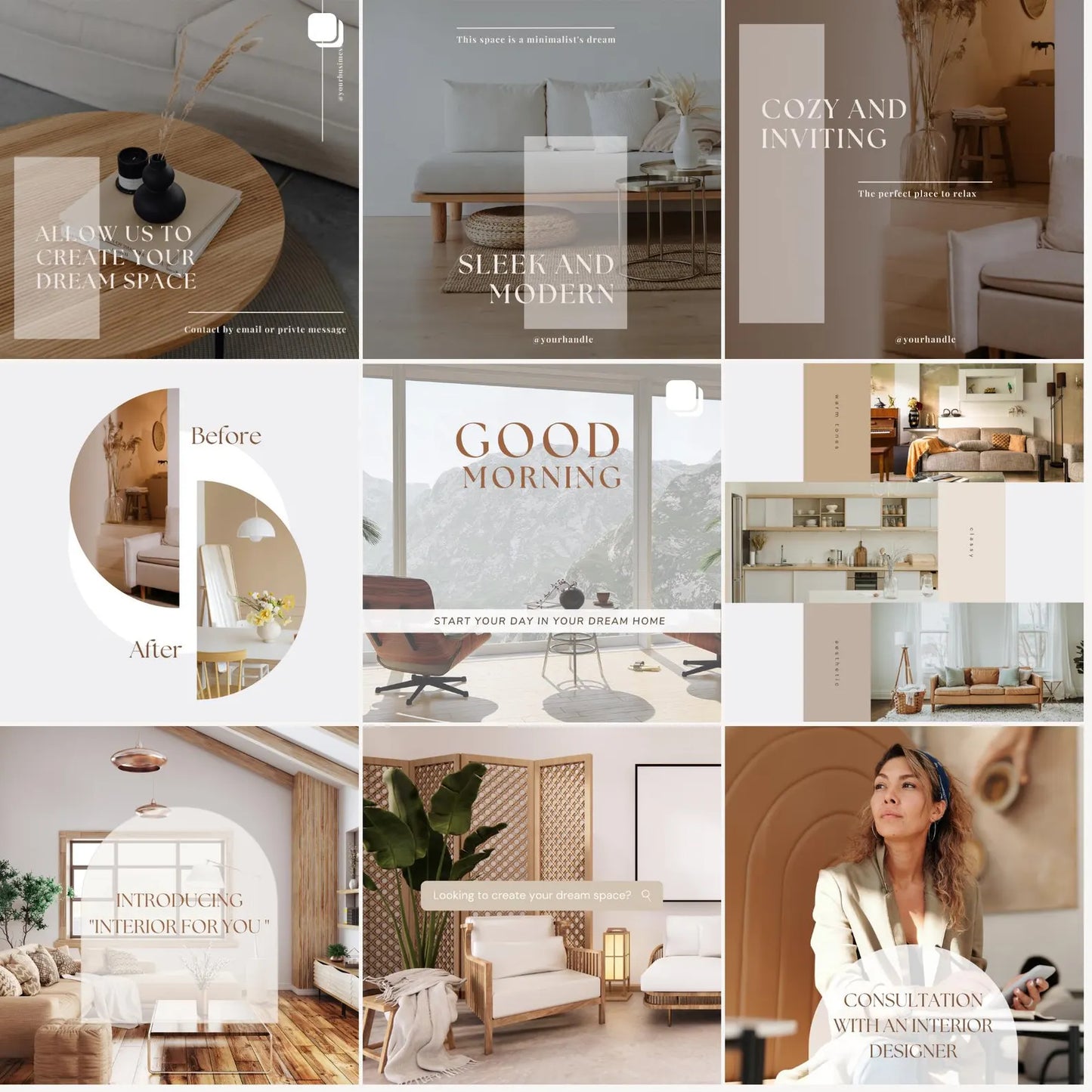 Interior Design Social Media Pack | Minimalist Editorial [120 Posts]