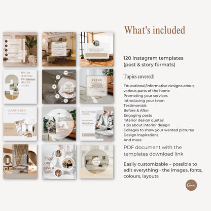 Interior Design Social Media Pack | Minimalist Editorial [120 Posts]