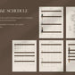 FF&E Schedule templates on a brown background with text about customization and availability.