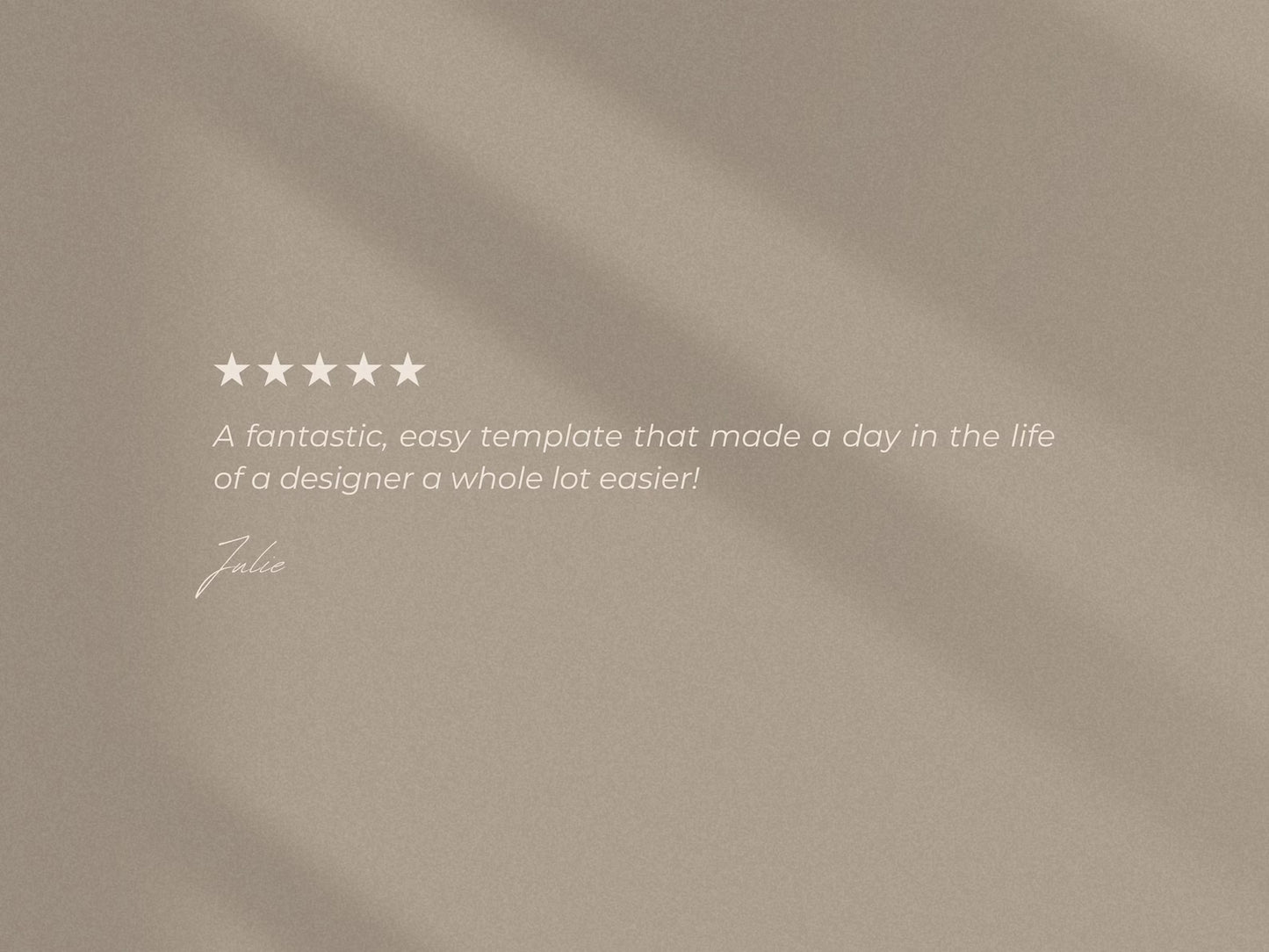 Five-star rating with a testimonial on a beige background