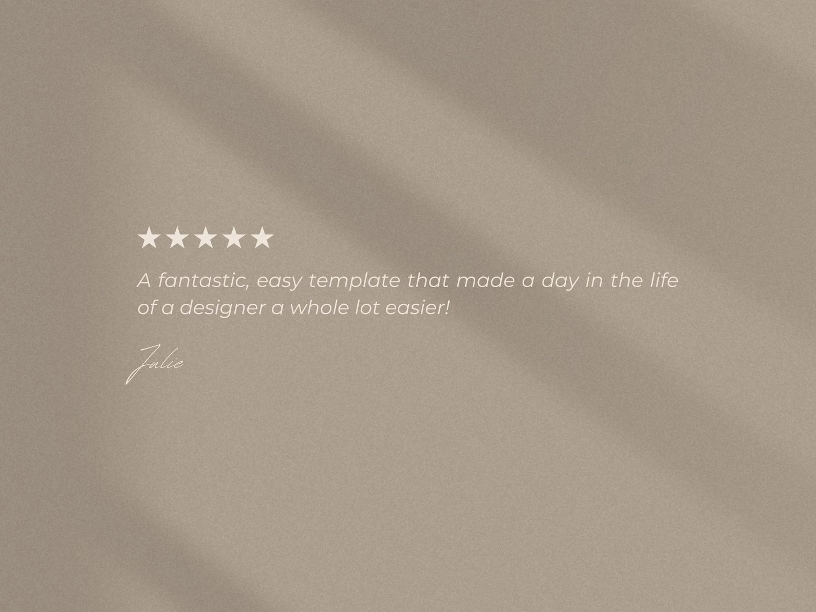 Five-star rating with a testimonial on a beige background