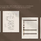 Set of customizable templates displayed on a brown background with branding icons.