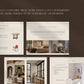 Collage of interior design templates with furniture and room views on a brown background.