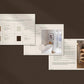 Set of interior design brochures with color swatches and room images on a brown background