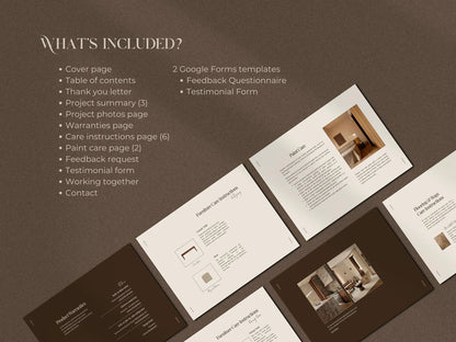Product packaging with multiple pages showing text and images on a brown background