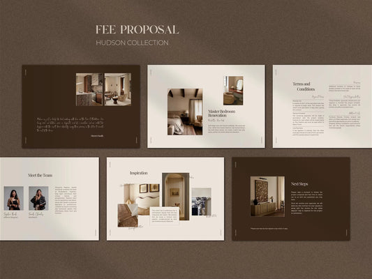 Fee proposal for Hudson Collection with various sections on a brown background