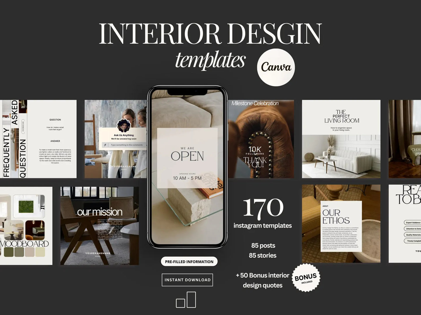 Interior Design Social Media Pack | Japandi  [170 Posts]