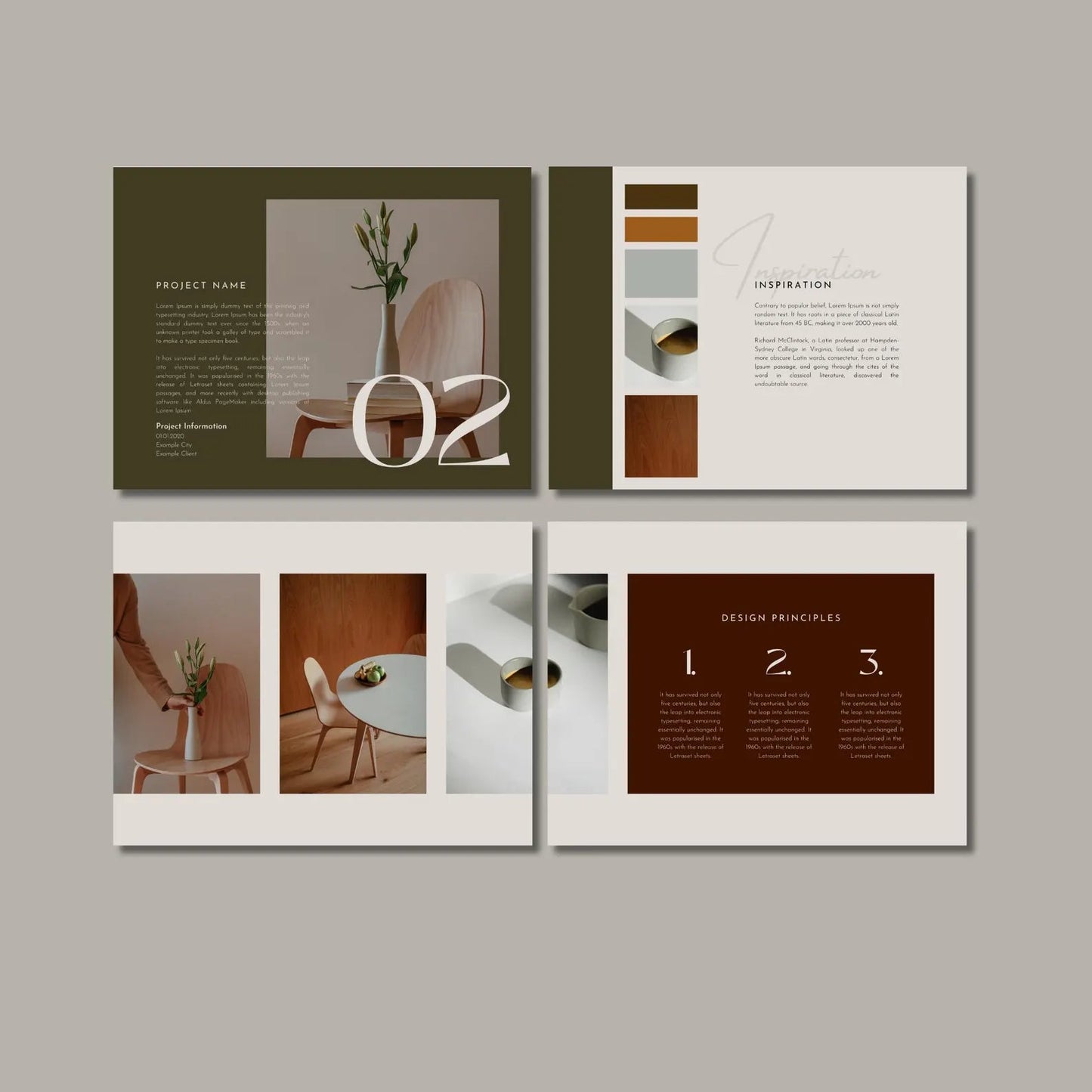 Design brochure with interior design elements on a gray background