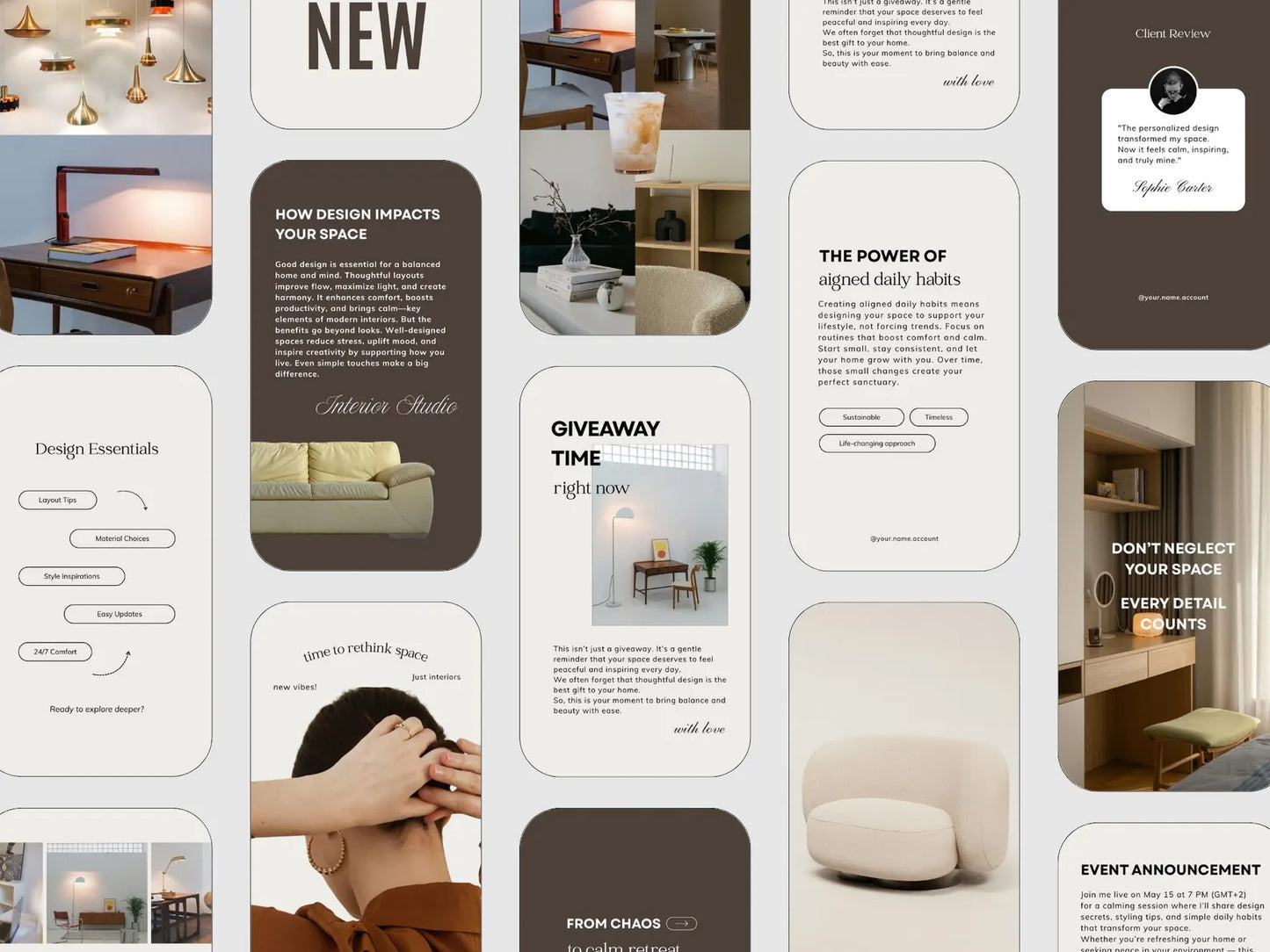 Collage of interior design images and text on a white background
