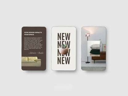 Three cards from 'the avery shop' with interior design-themed content on a white background.