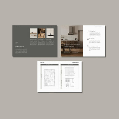 Three pages from a design or decor catalog on a gray background with 'DOCU DECOR' branding.
