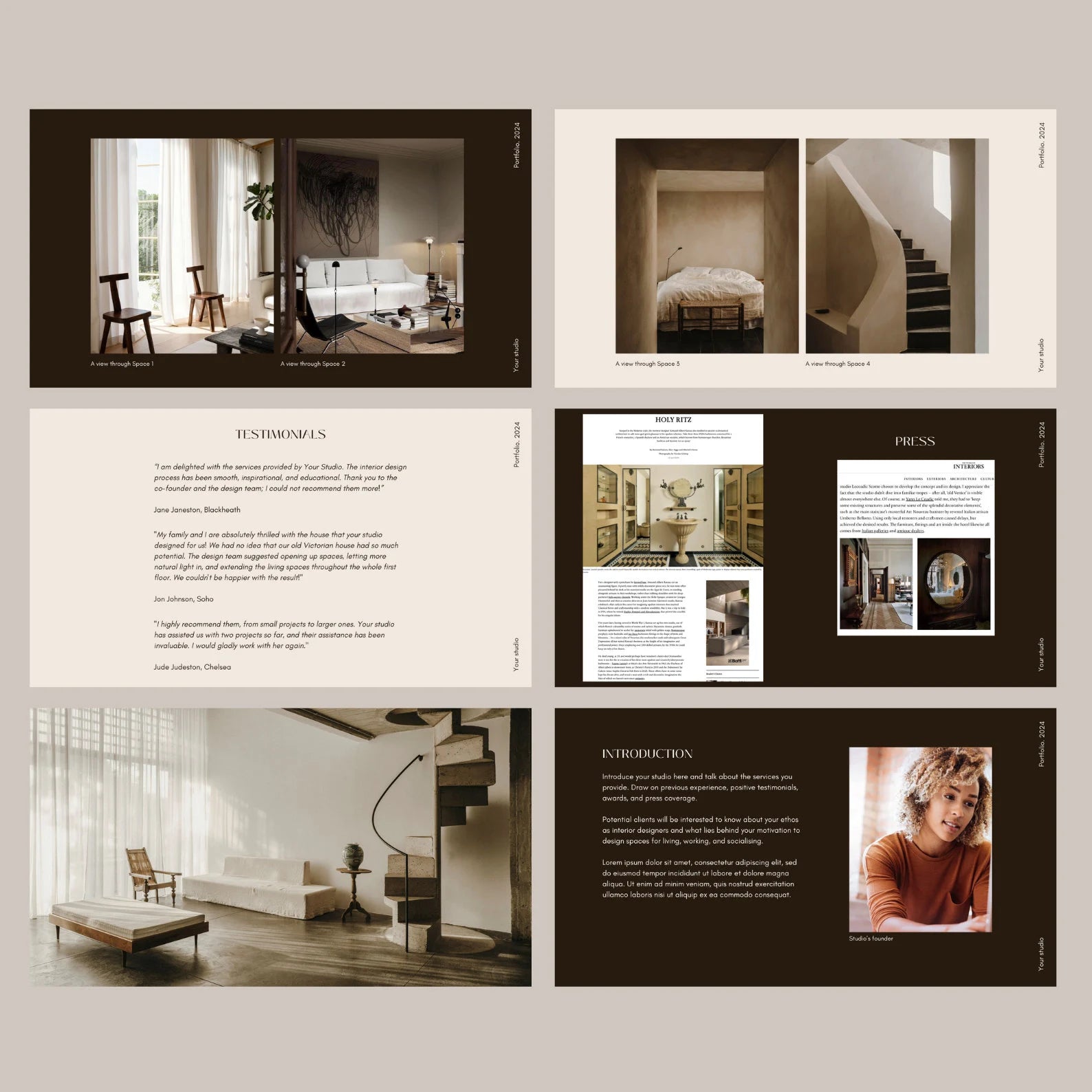 Collage of interior design layout with images and text on a neutral background