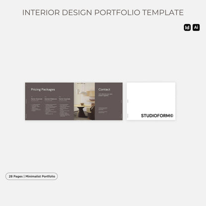 Interior design portfolio template with 'Studioform' branding on a light gray background