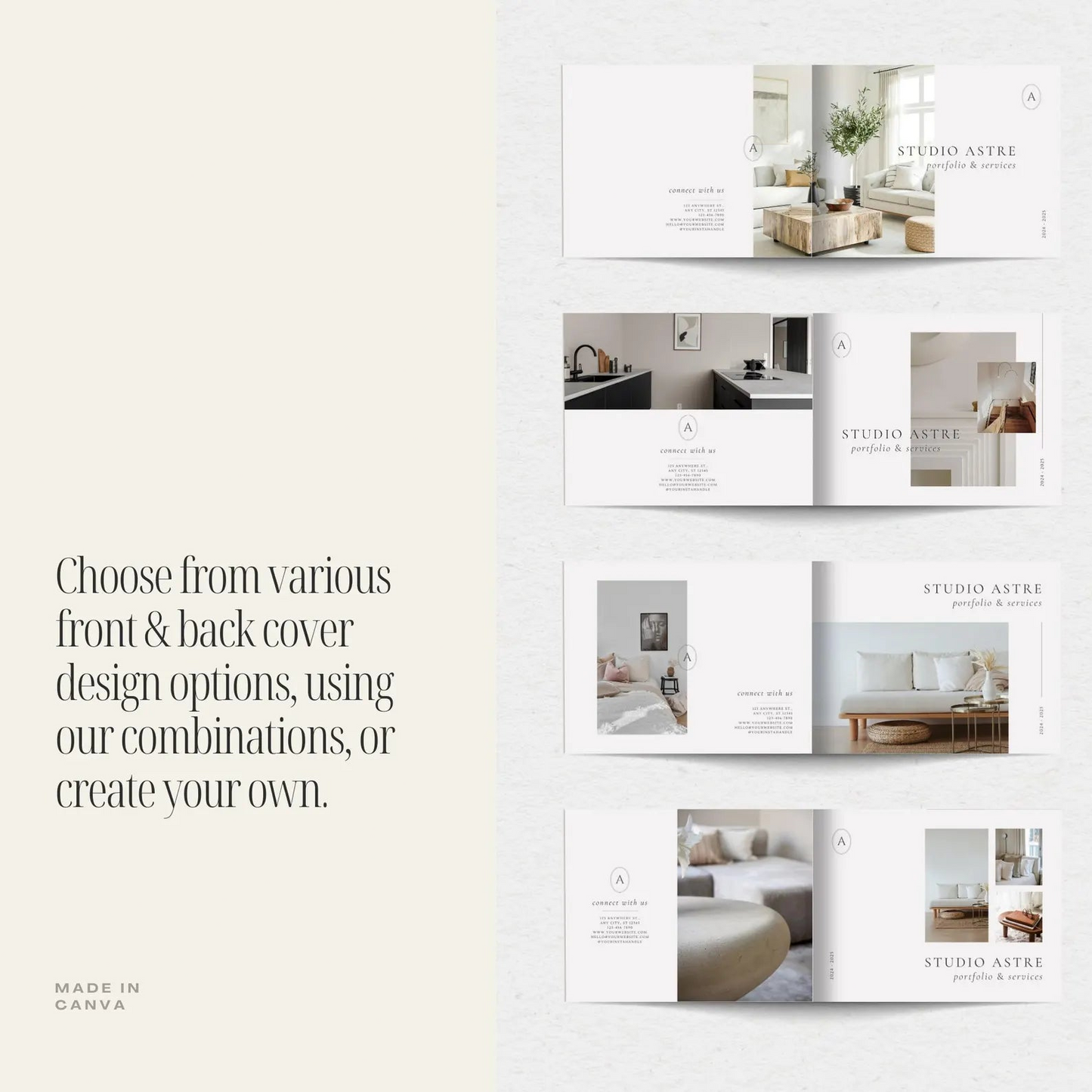 Brochure design with interior photos on a white background