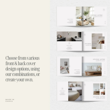 Brochure design with interior photos on a white background