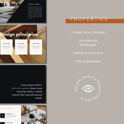Real estate properties Canva template with design principles and customizable elements.