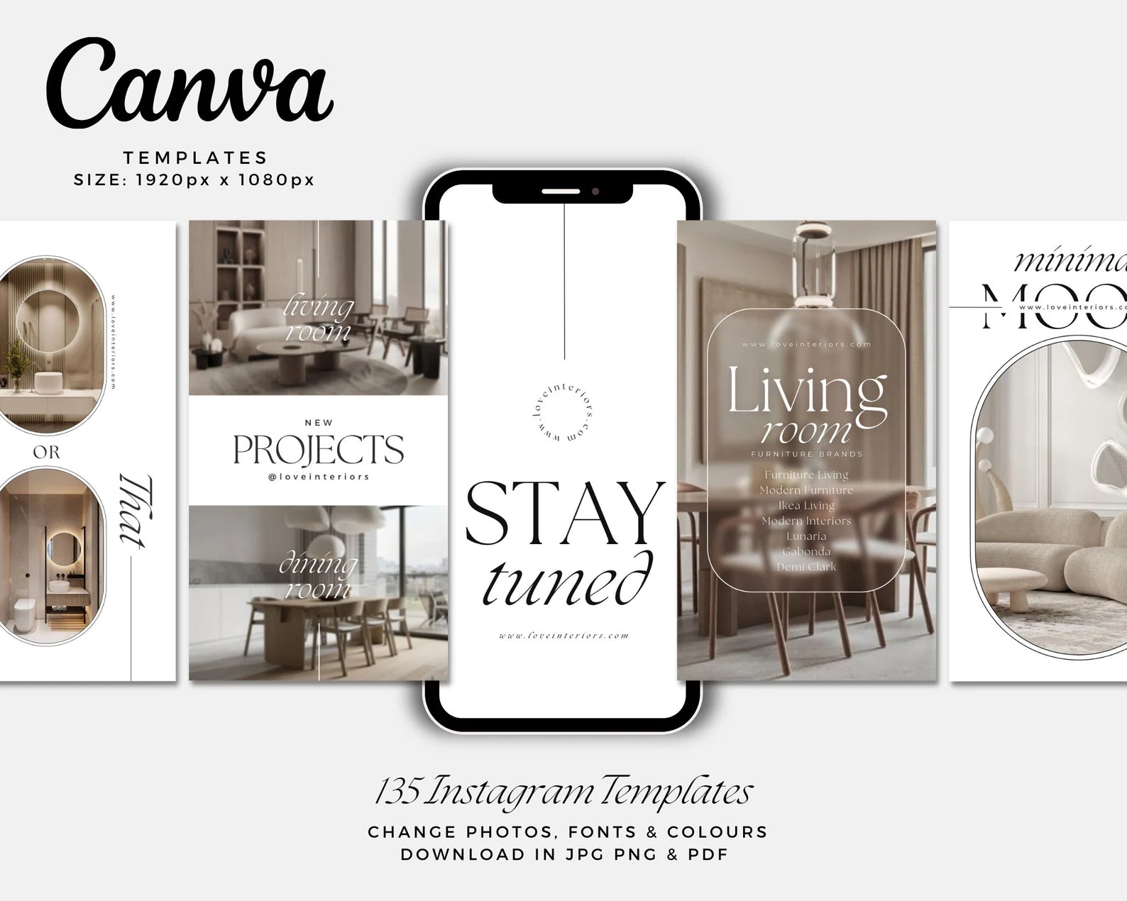 Canva Instagram templates with lifestyle images and text on a white background