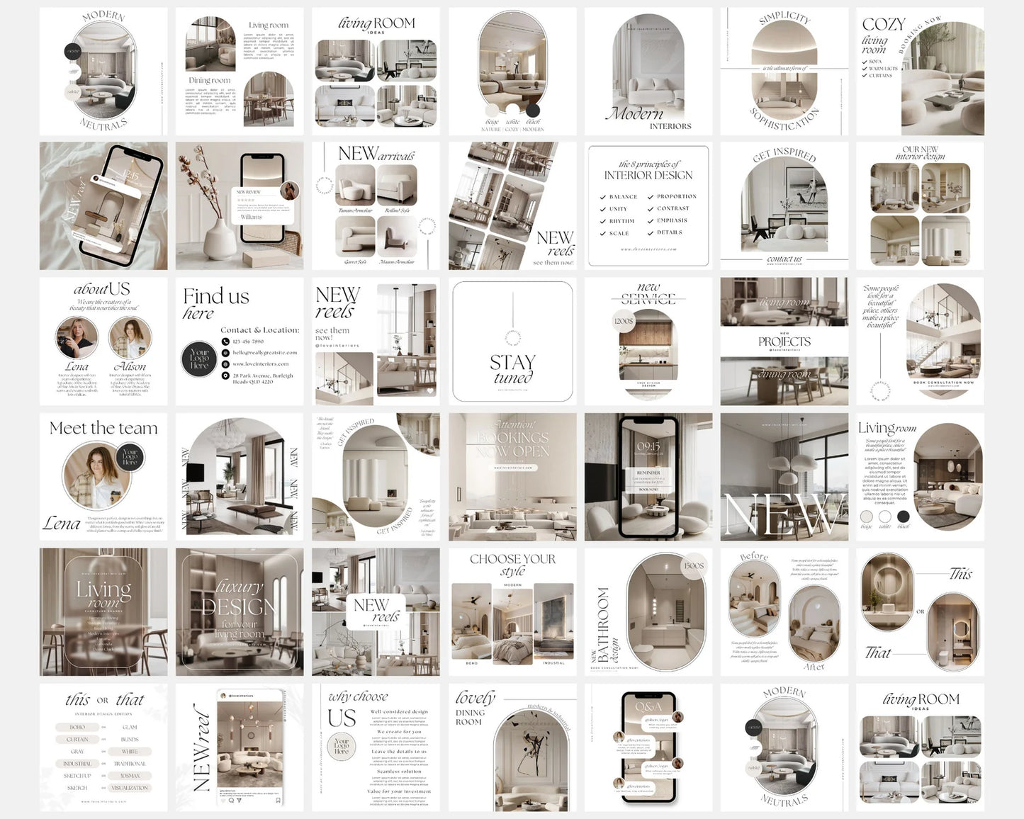 Collage of interior design images and text on a white background