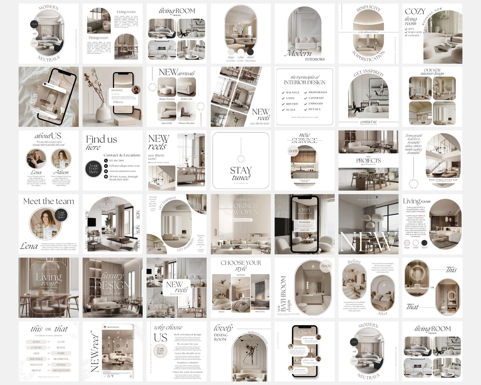 Collage of interior design images and text on a white background
