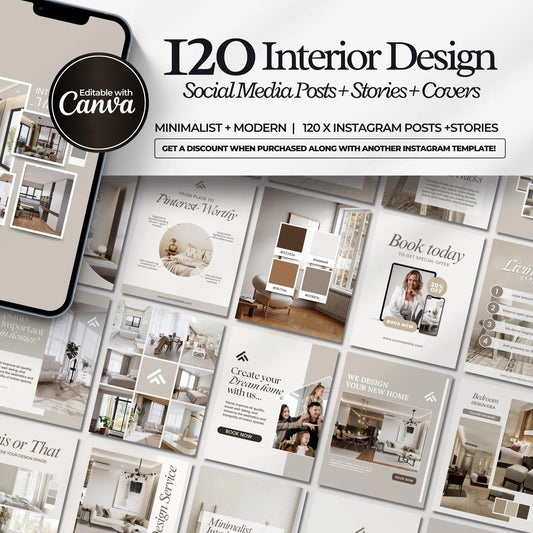 Collection of interior design social media posts with Canva branding on a white background.