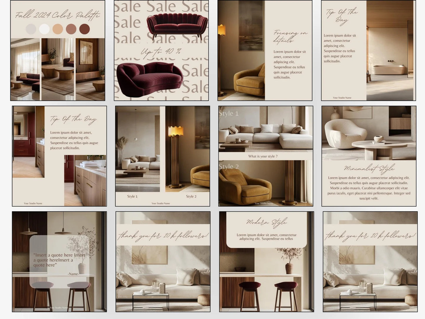 Collage of interior design images with furniture and decor elements.