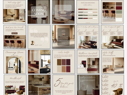 Grid of interior design images and promotional text for a home sale.