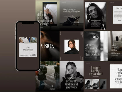 Collage of smartphone displaying a magazine layout with various articles and images.