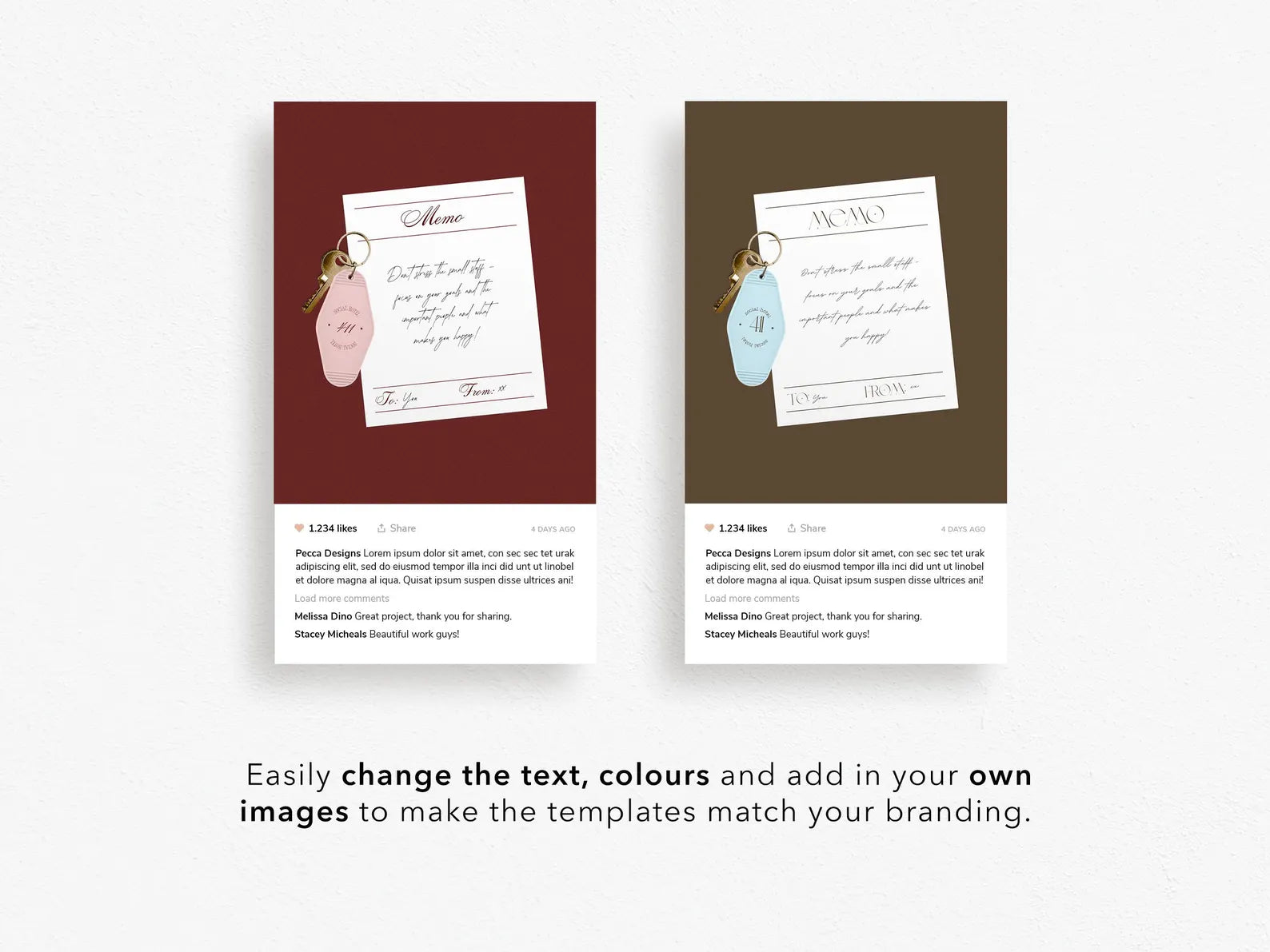 Two product cards with text and images on a white background