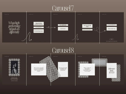 Two carousel slides from a presentation titled 'Carousel 7' and 'Carousel 8' on a dark background.