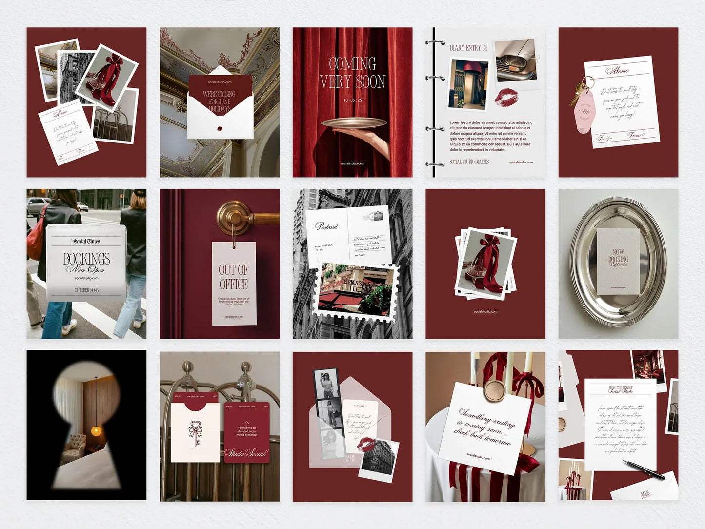 Collection of wedding invitations and stationery items with a red and white color scheme.