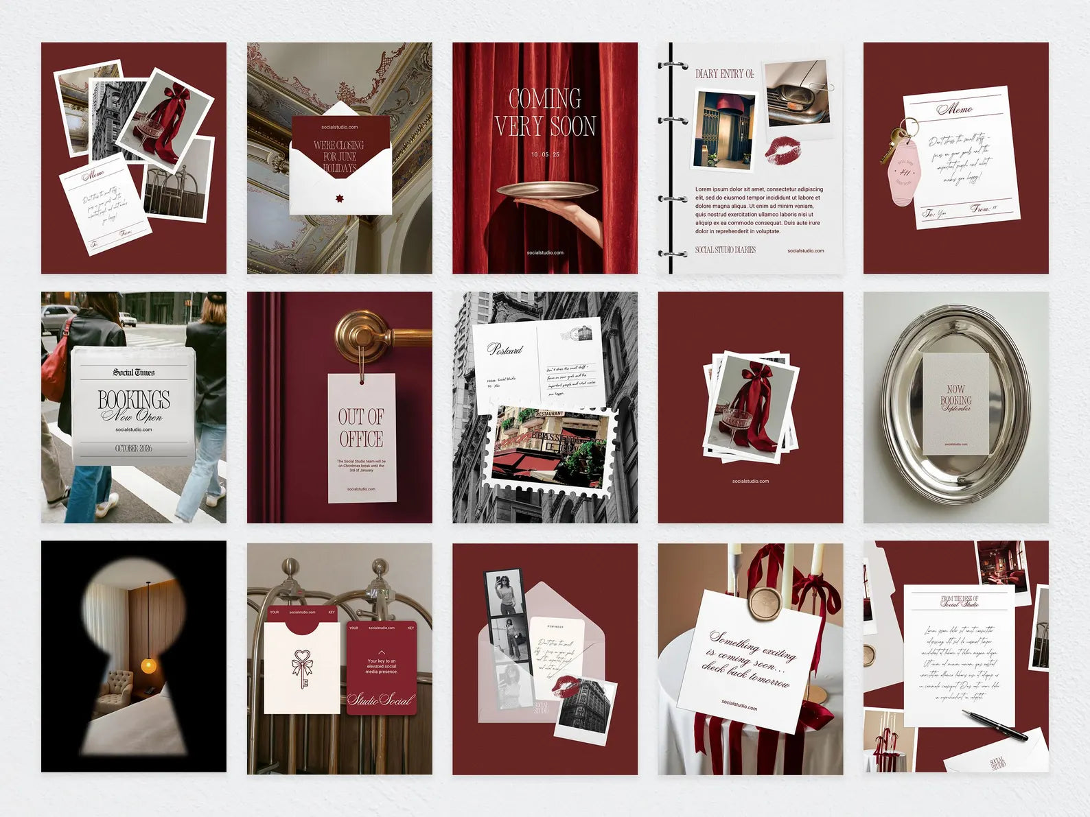 Collection of wedding invitations and stationery items with a red and white color scheme.