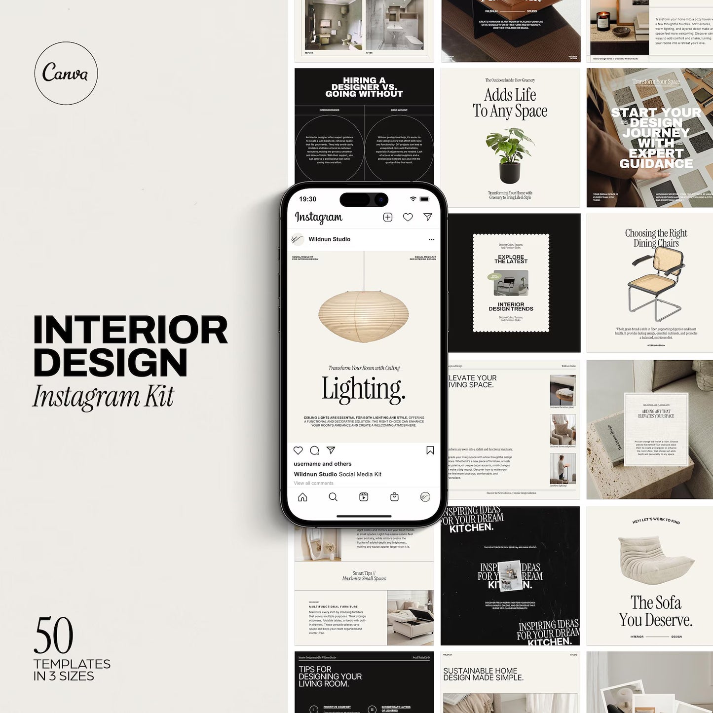 Interior Design Social Media Pack | Clean Scandinavian [150 Posts]