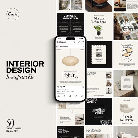 Interior Design Social Media Pack | Clean Scandinavian [150 Posts]