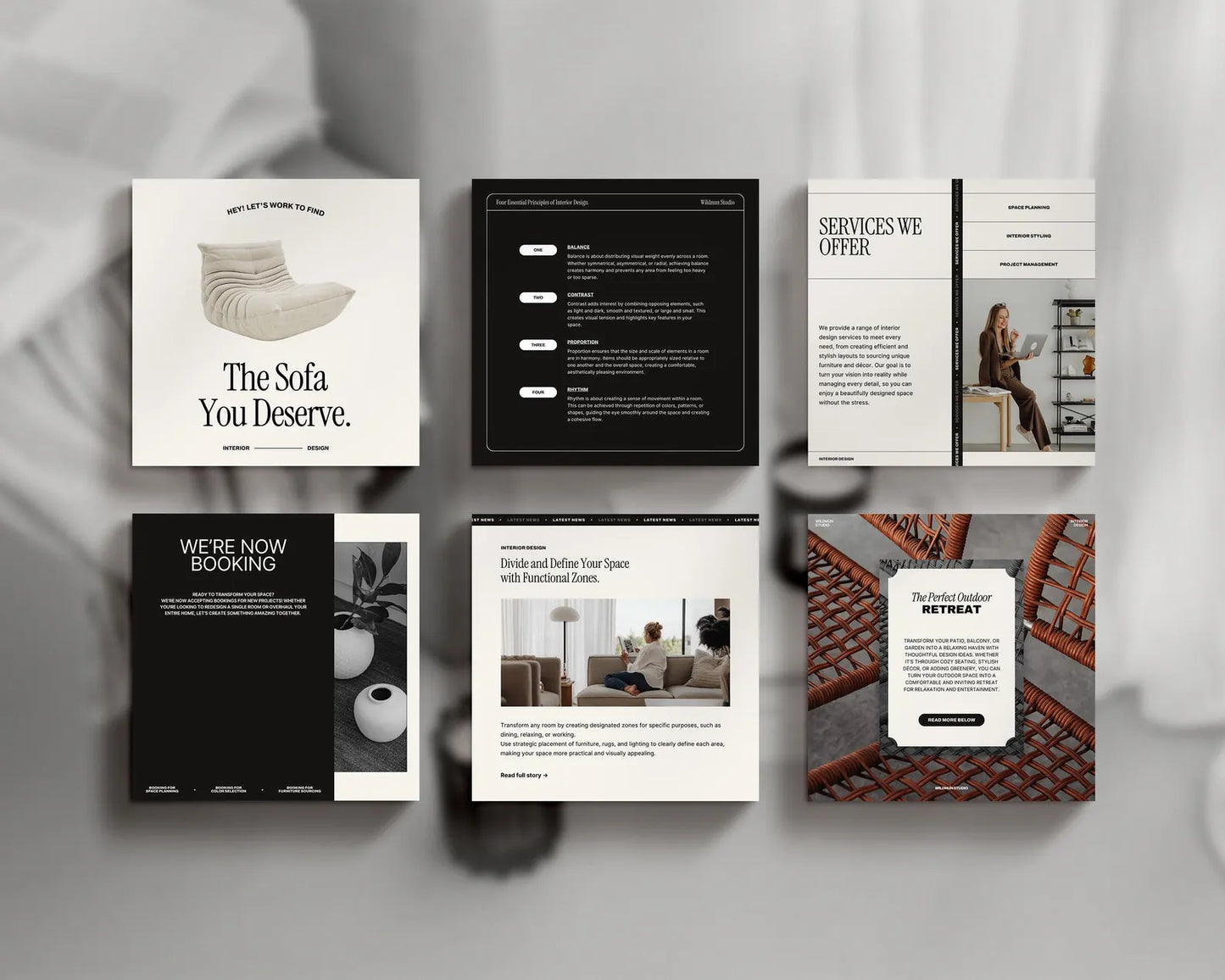 Interior Design Social Media Pack | Clean Scandinavian [150 Posts]