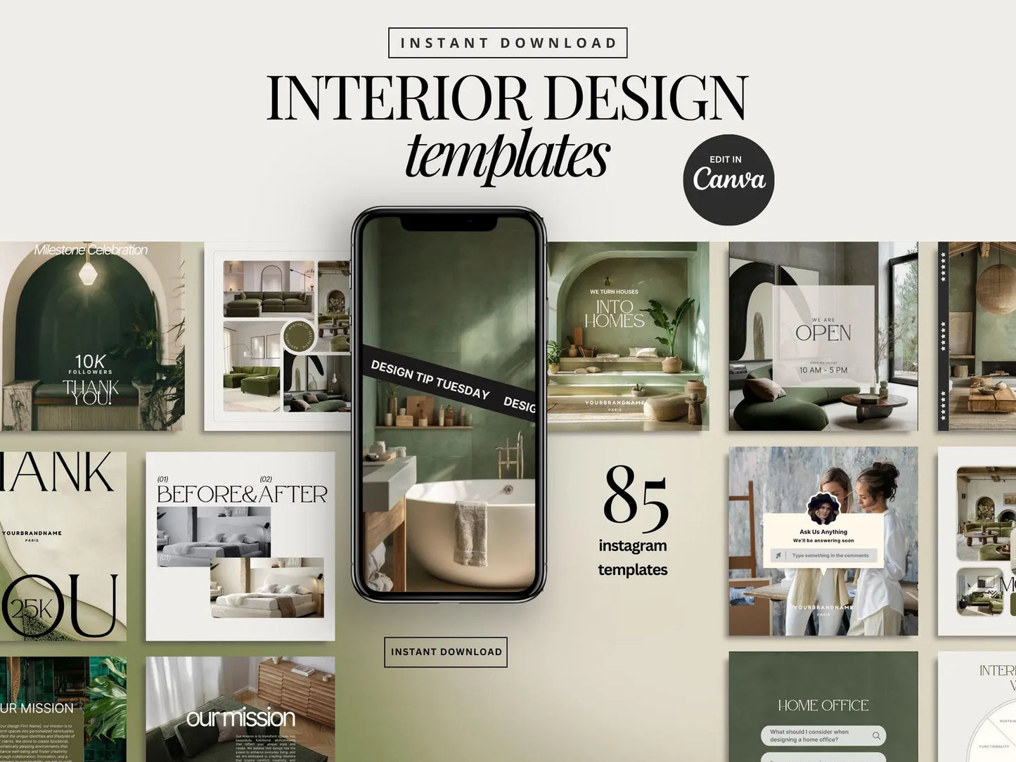 Interior Design Social Media Pack | Minimalist Editorial [85 Posts]