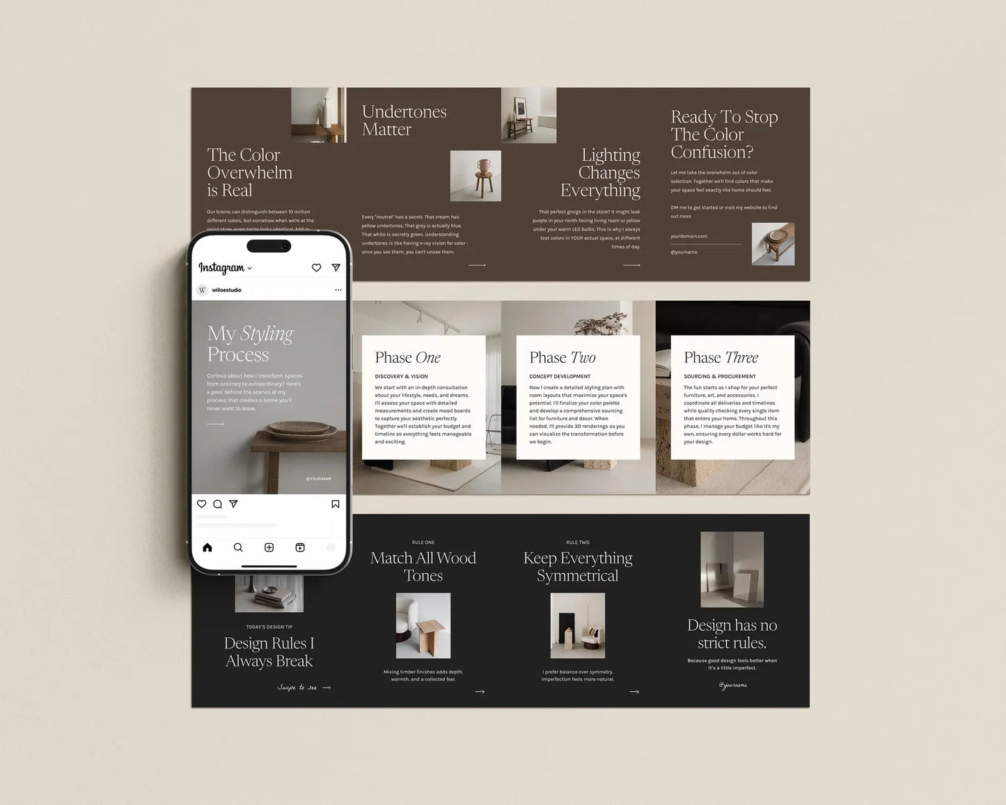 Interior Design Social Media Pack | Warm Concrete [130 Posts]
