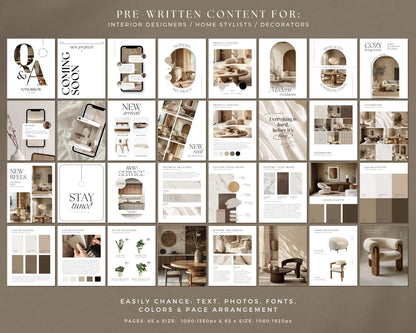 Interior Design Social Media Pack | Monochrome [130 Posts]