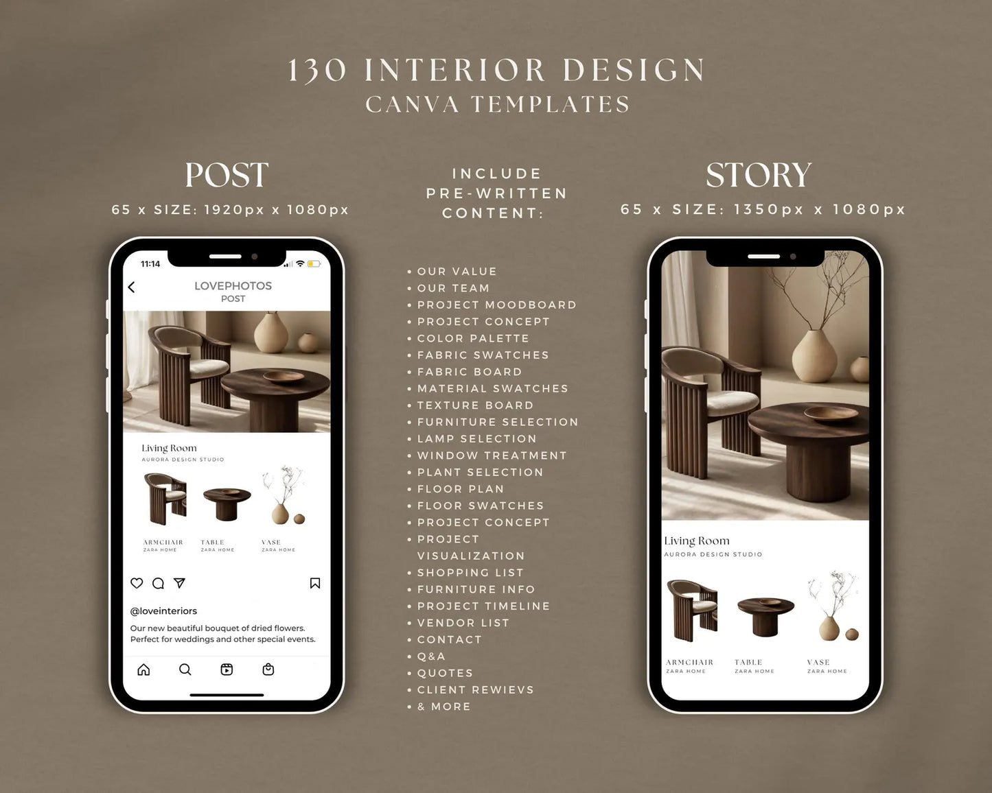Interior Design Social Media Pack | Monochrome [130 Posts]