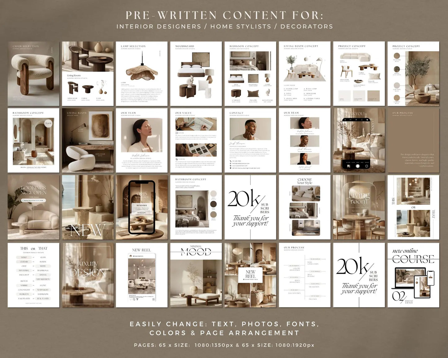 Pre-written content for interior designers, home stylists, and decorators with various design elements.