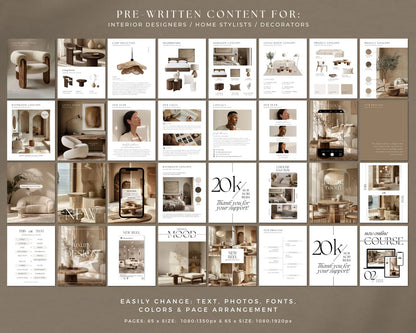 Pre-written content for interior designers, home stylists, and decorators with various design elements.
