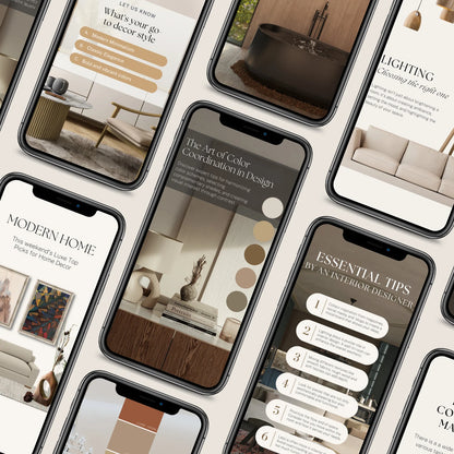 Collage of smartphone screens displaying interior design tips and inspiration.