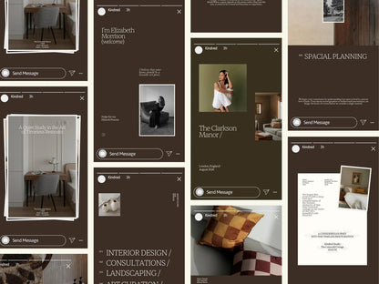 Collage of interior design consultations with images and text on a brown background