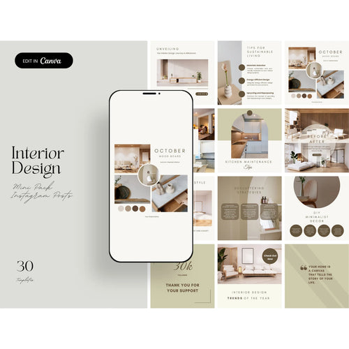 Interior Design Social Media Pack |  Japandi Minimal [30 Posts]