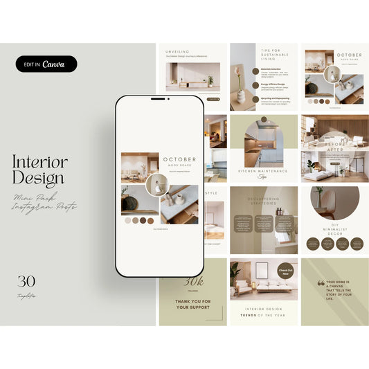Interior Design Social Media Pack |  Japandi Minimal [30 Posts]