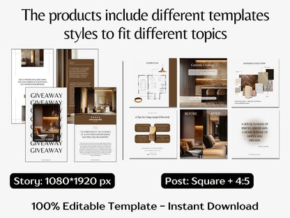 Collection of design templates with text overlay on a white background
