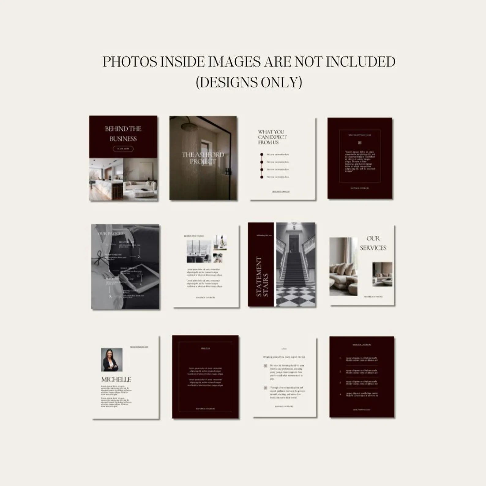Collection of design templates on a white background