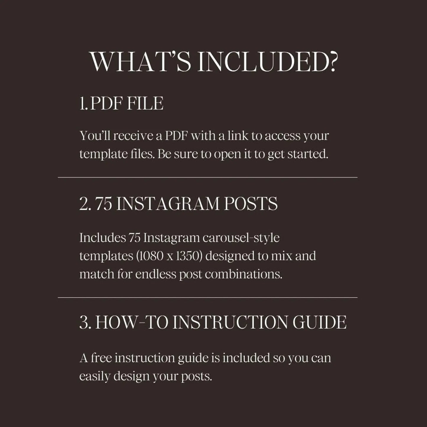 Text description of included items on a black background