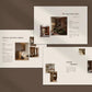 Three interior design brochures on a brown background