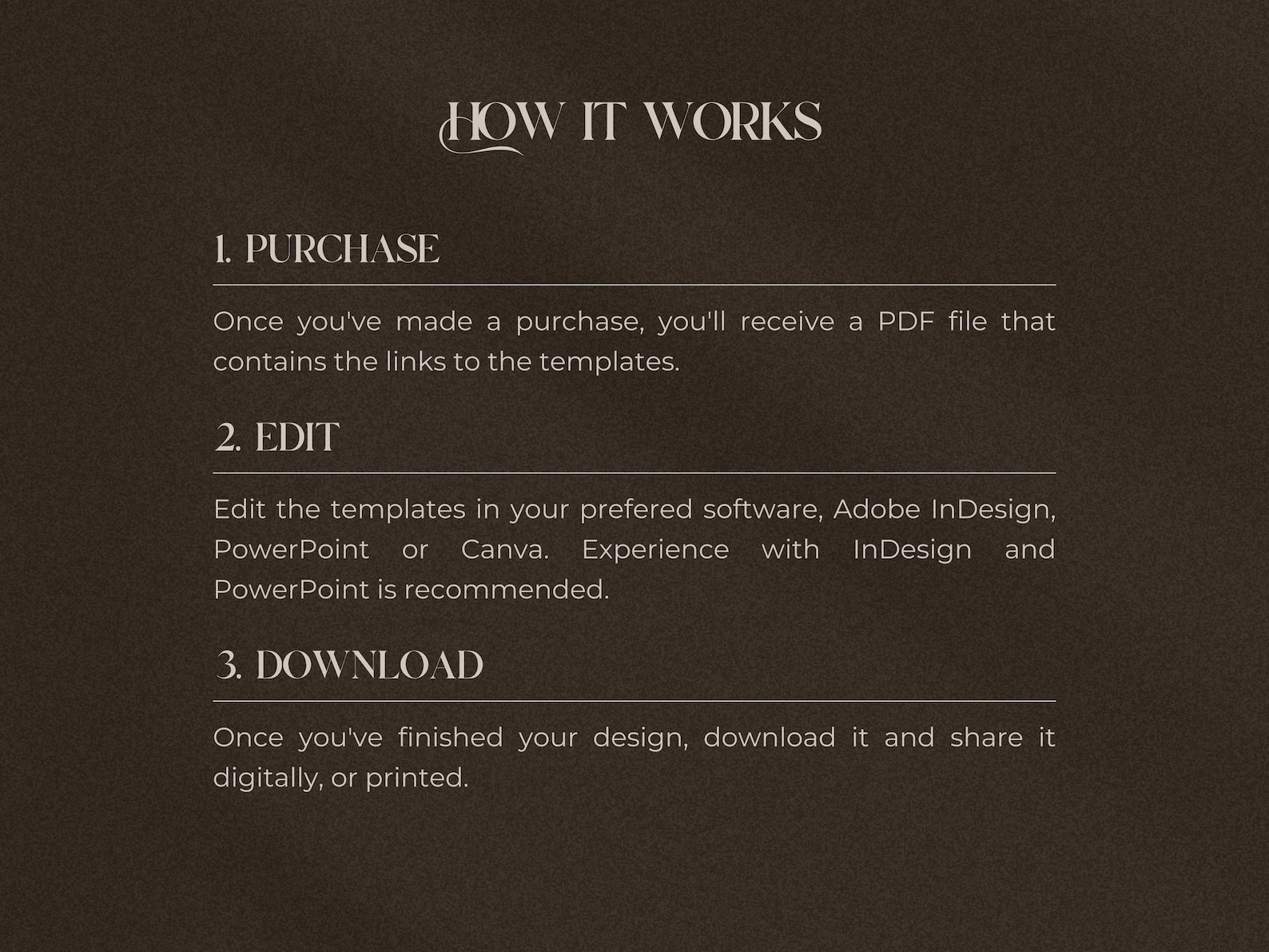 Instructions on how to use templates, displayed in a step-by-step format on a dark background.
